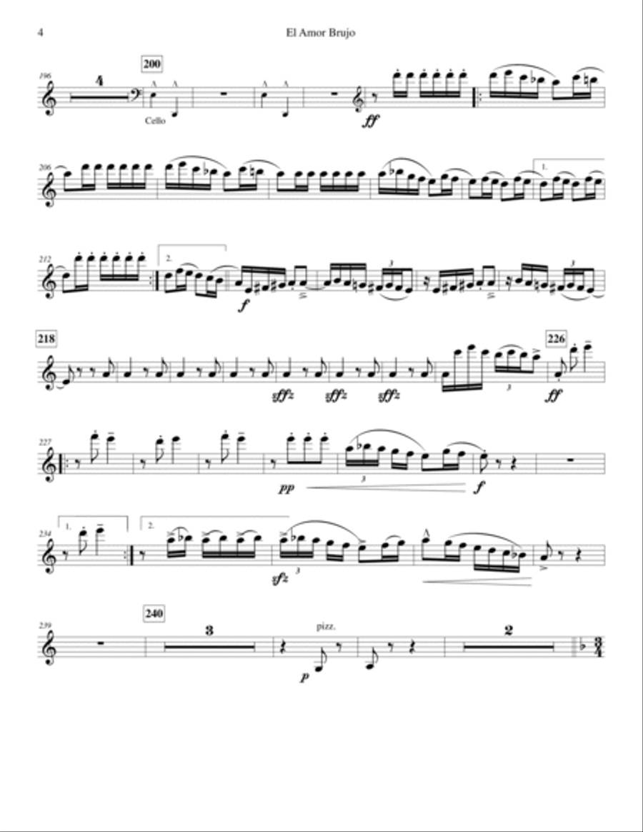 De Falla 1915 El Amor Brujo arr String Quartet, String Bass, Oboe, Clarinet & Piano Small Ensemble scores gallery preview page 4