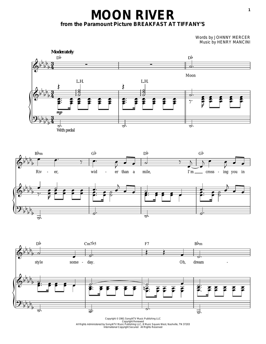 Moon River Piano, Vocal scores gallery preview page 1