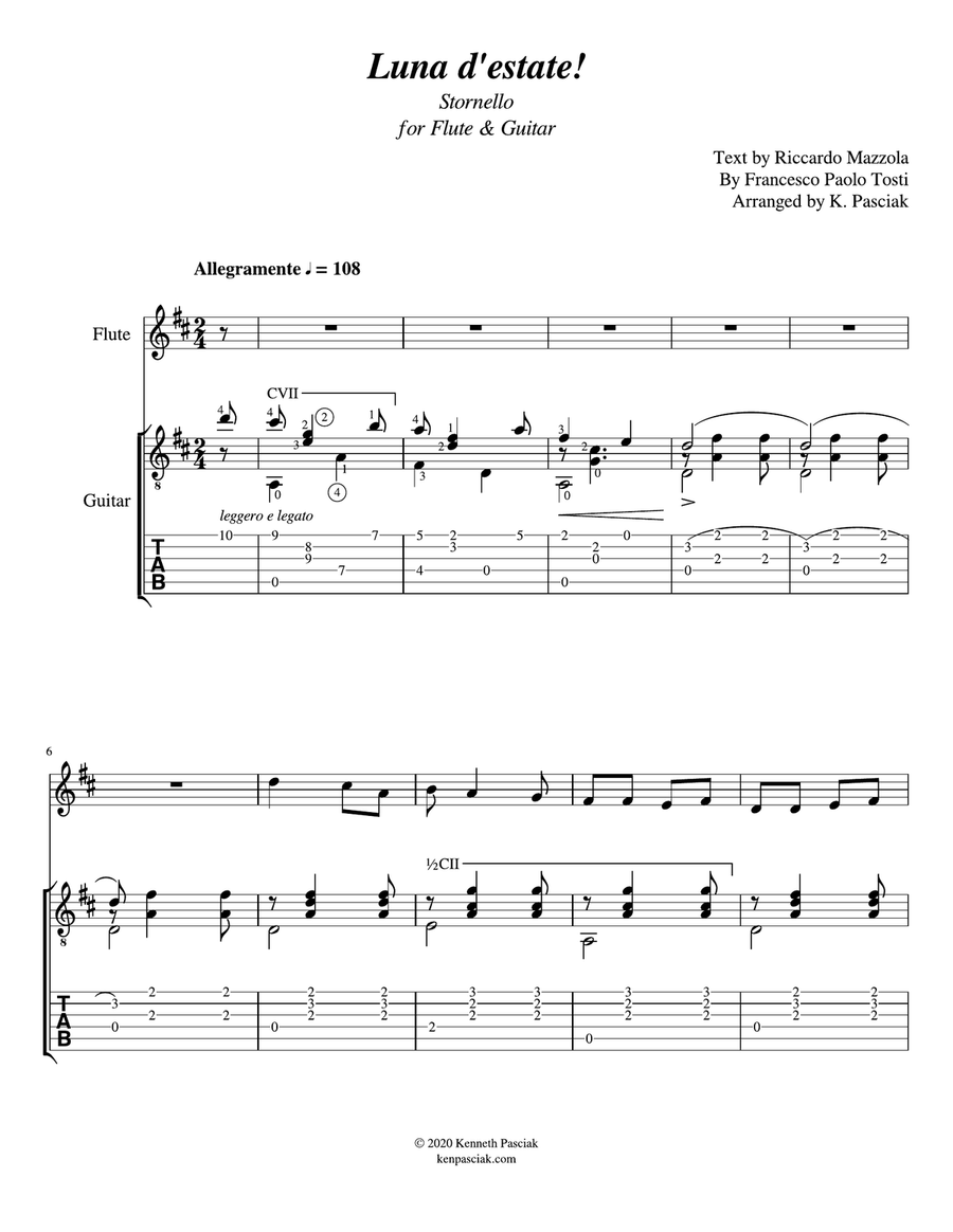 Luna d'estate (for Flute or Violin and Guitar) Flute scores gallery preview page 3