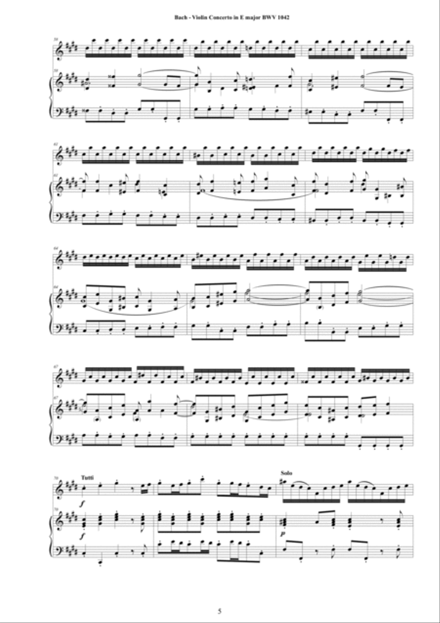 Bach - Violin Concerto in E major BWV1042 for Violin and Piano Violin Solo scores gallery preview page 5
