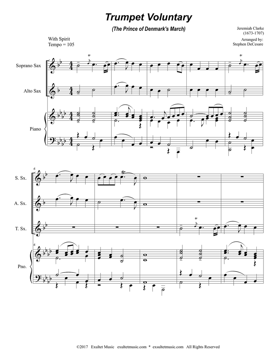 Trumpet Voluntary (for Saxophone Trio - Piano Accompaniment) Woodwind Trio scores gallery preview page 2