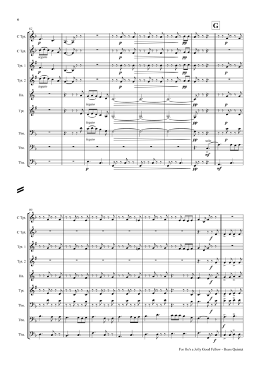 For He's a Jolly Good Fellow - Folk Song and Toast - Brass Quintet Brass Quintet scores gallery preview page 6