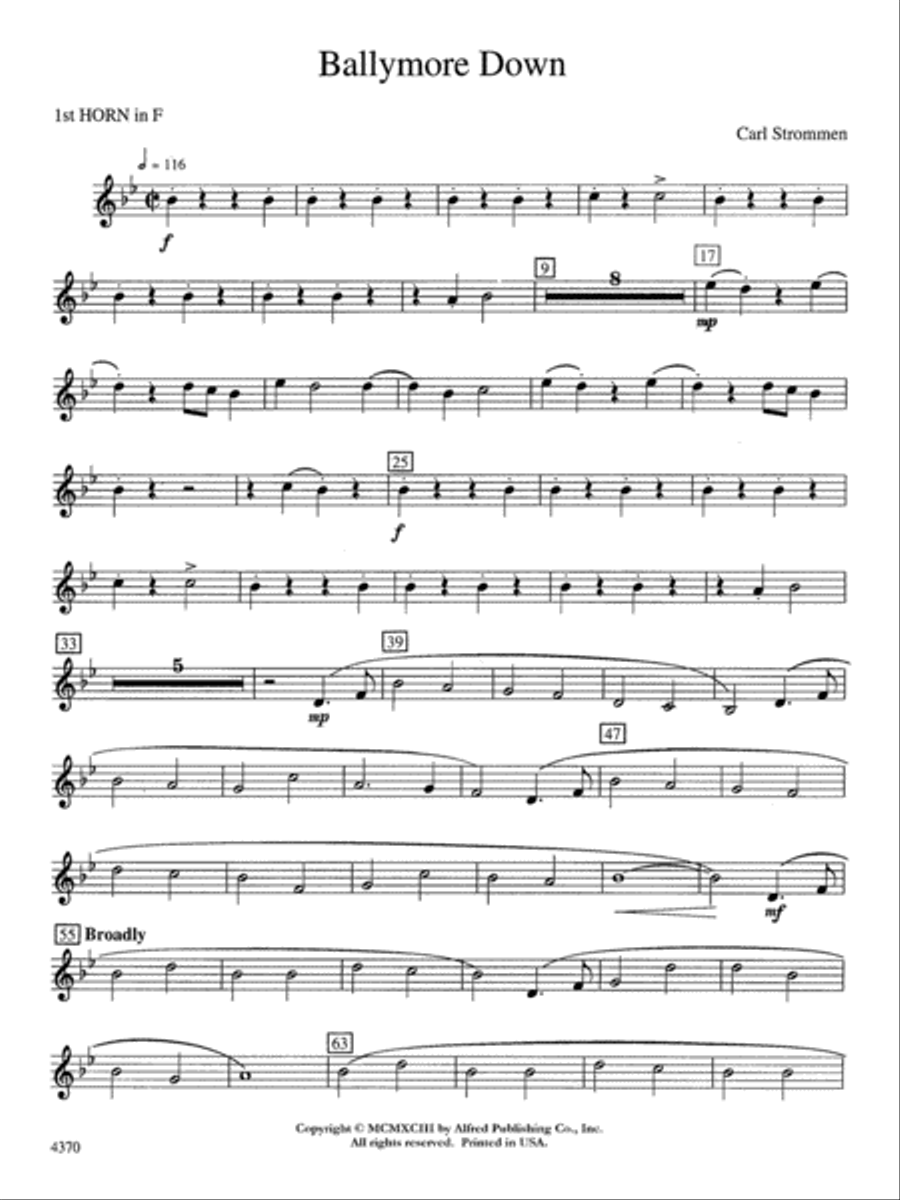 Ballymore Down: 1st F Horn Concert Band scores gallery preview page 1