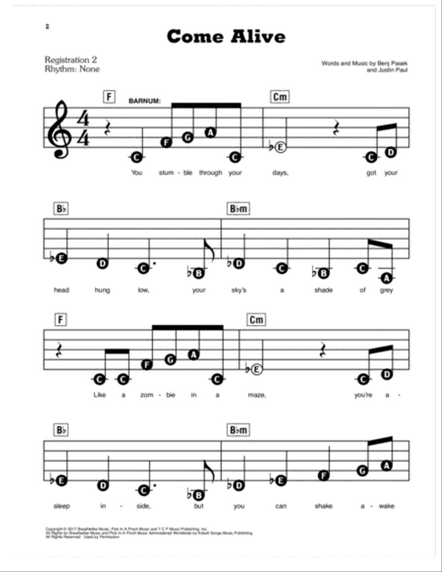 Come Alive (from The Greatest Showman) School and Community scores gallery preview page 1