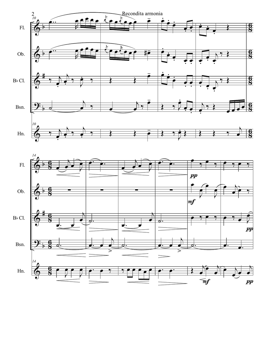 Recondita armonia - Tosca Woodwind Quintet scores gallery preview page 2