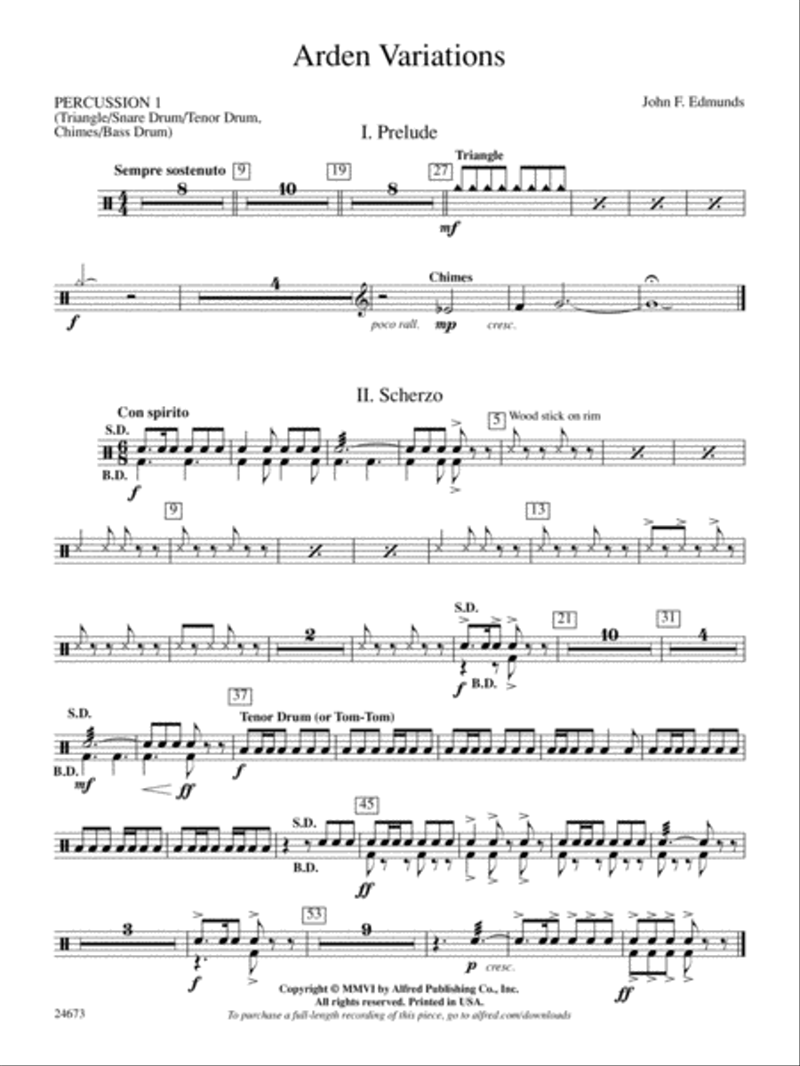 Arden Variations: 1st Percussion Concert Band scores gallery preview page 1