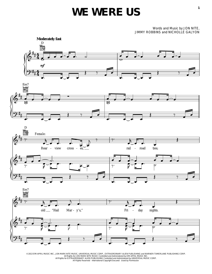 We Were Us We Were Us Piano, Vocal, Guitar scores gallery preview page 1