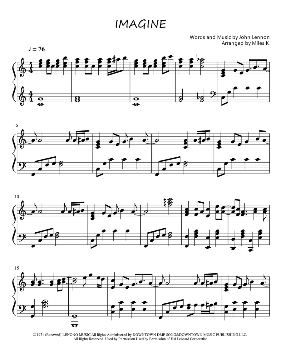 Imagine Imagine Piano Solo scores gallery preview page 1