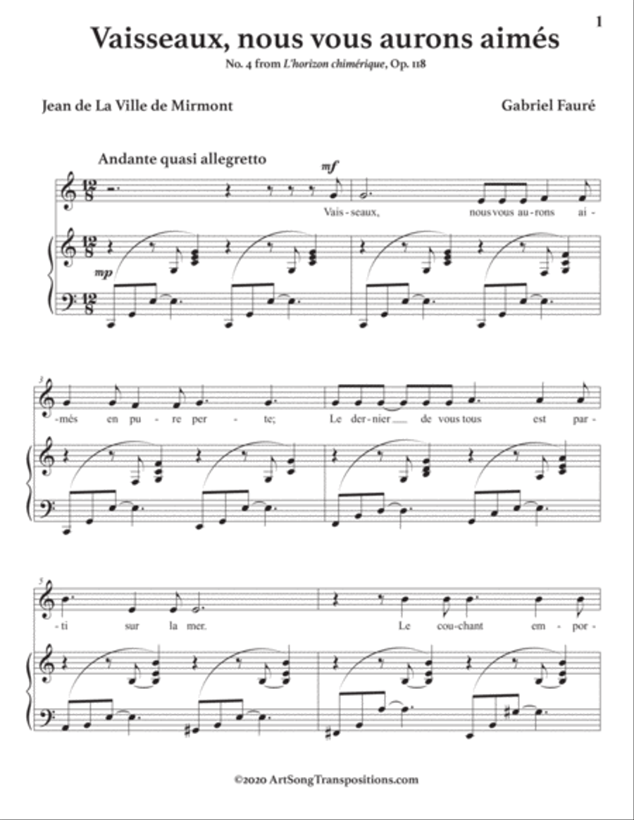 FAURÉ: Vaisseaux nous vous aurons aimés, Op. 118 no. 4 (transposed to C major) Voice scores gallery preview page 2