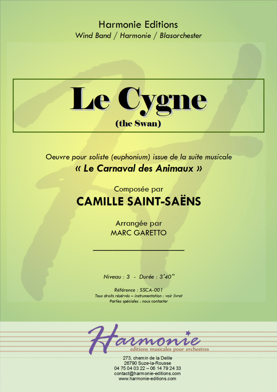 Le Cygne (The Swan) - Carnaval des Animaux (carnival of the animals) for Concert Band Concert Band scores gallery preview page 1
