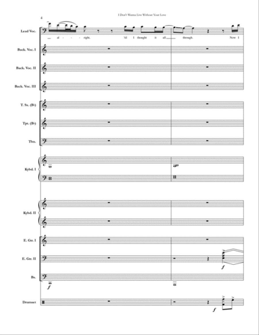 I Don't Wanna Live Without Your Love Small Ensemble scores gallery preview page 4