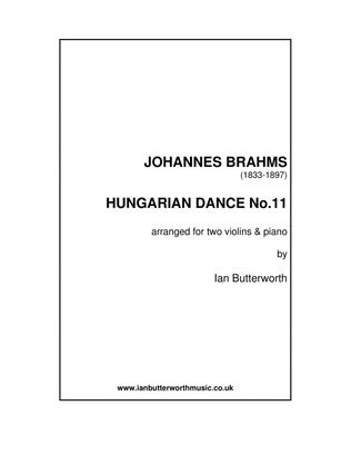 Book cover for BRAHMS Hungarian Dance No.11 arranged for 2 violins & piano