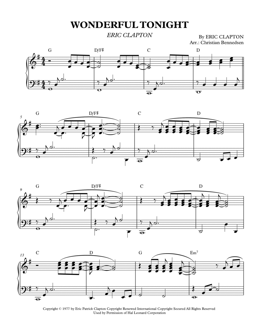 Wonderful Tonight Piano Solo scores gallery preview page 1