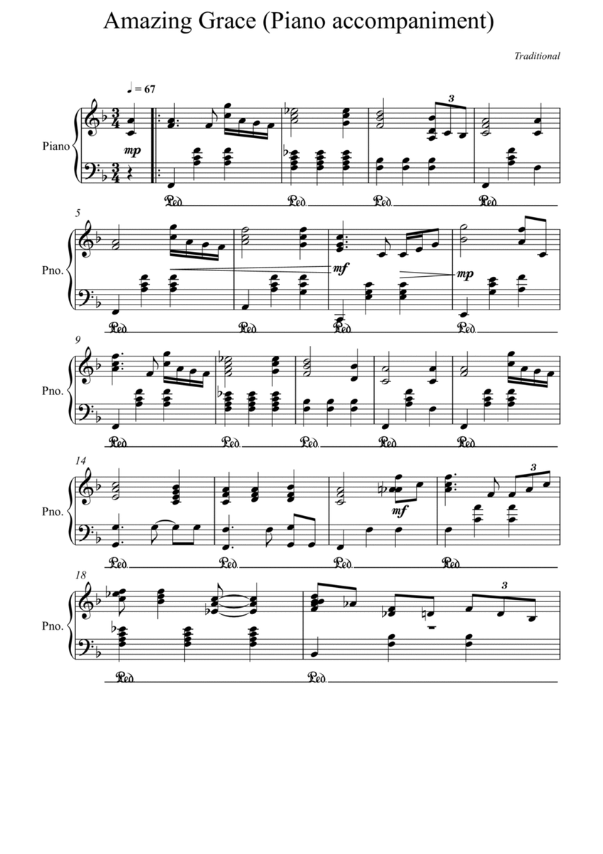 Amazing Grace Piano accompaniment - F Major image number null