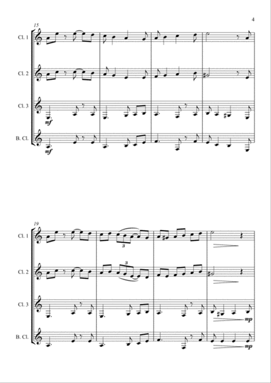 God Rest Ye Merry Gentlemen - Jazz Carol for Clarinet Quartet Clarinet Quartet scores gallery preview page 5