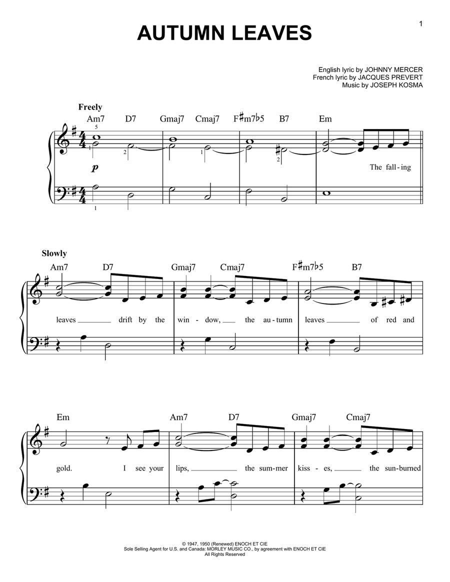 Autumn Leaves Autumn Leaves Easy Piano scores gallery preview page 1