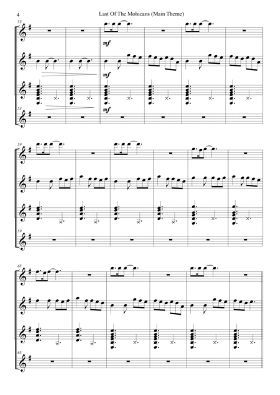 Last Of The Mohicans (Main Theme) Guitar Ensemble scores gallery preview page 4