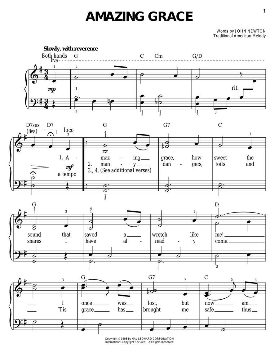 Amazing Grace Easy Piano scores gallery preview page 1