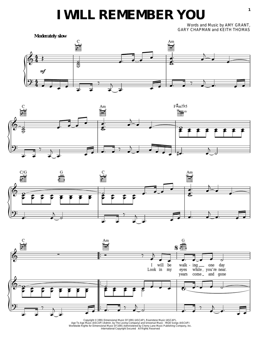 I Will Remember You I Will Remember You Piano, Vocal, Guitar scores gallery preview page 1