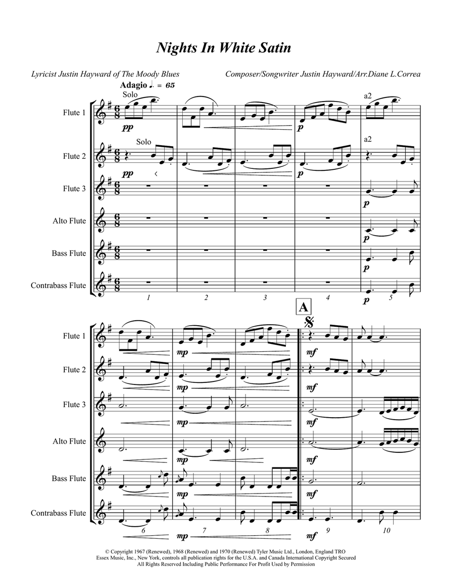 Nights In White Satin Woodwind Ensemble scores gallery preview page 1