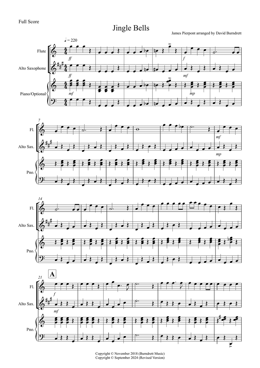 Jingle Bells (Easy Version) for Flute and Alto Saxophone Duet Woodwind Duet scores gallery preview page 1
