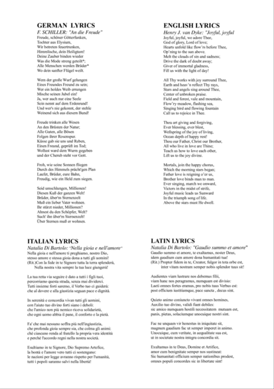 ODE TO JOY (JOYFULL, JOYFULL) - English, German, Italian and Latin Lyrics 4-Part scores gallery preview page 2