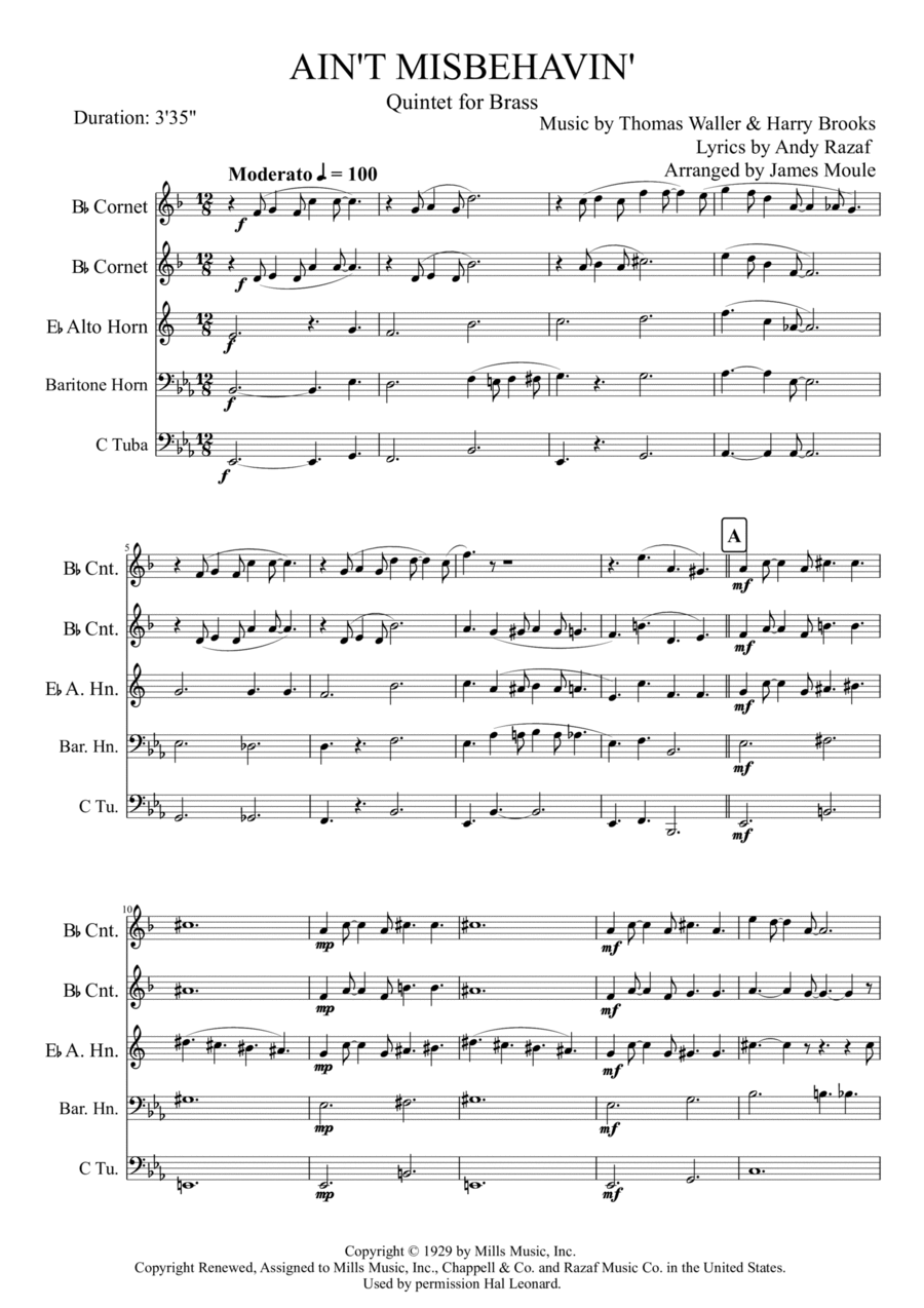 Ain't Misbehavin' Brass Ensemble scores gallery preview page 1