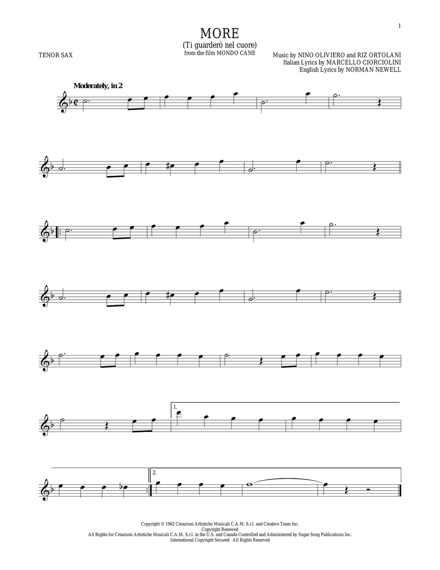 More (Ti Guardero Nel Cuore) Tenor Saxophone scores gallery preview page 1