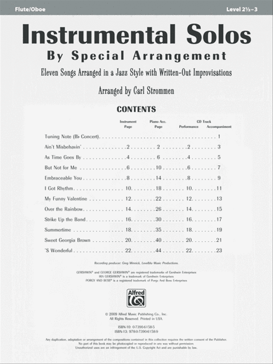 Instrumental Solos by Special Arrangement (11 Songs Arranged in Jazz Styles with Written-Out Improvisations) image number null