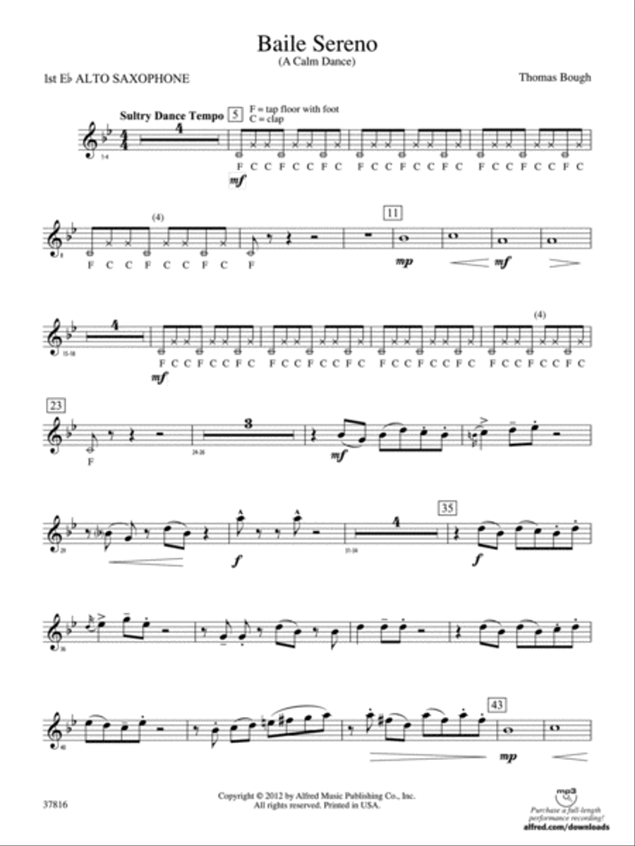 Baile Sereno: E-flat Alto Saxophone Concert Band scores gallery preview page 1