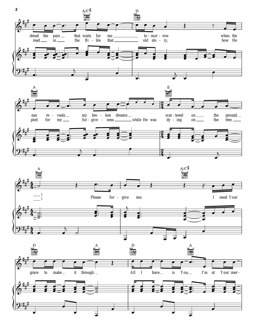 Please Forgive Me Piano, Vocal, Guitar scores gallery preview page 2