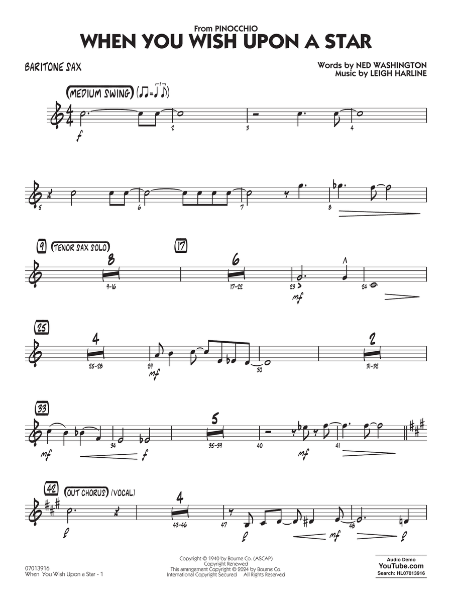 When You Wish Upon A Star (Key: C) (arr. Chuck Israels) - Baritone Sax