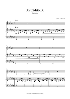 Schubert Ave Maria in C sharp Major [ C# ] • alto voice sheet music with easy piano accompaniment
