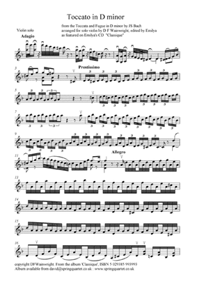 Toccata in D minor from the Bach Toccata & Fugue arranged for solo violin
