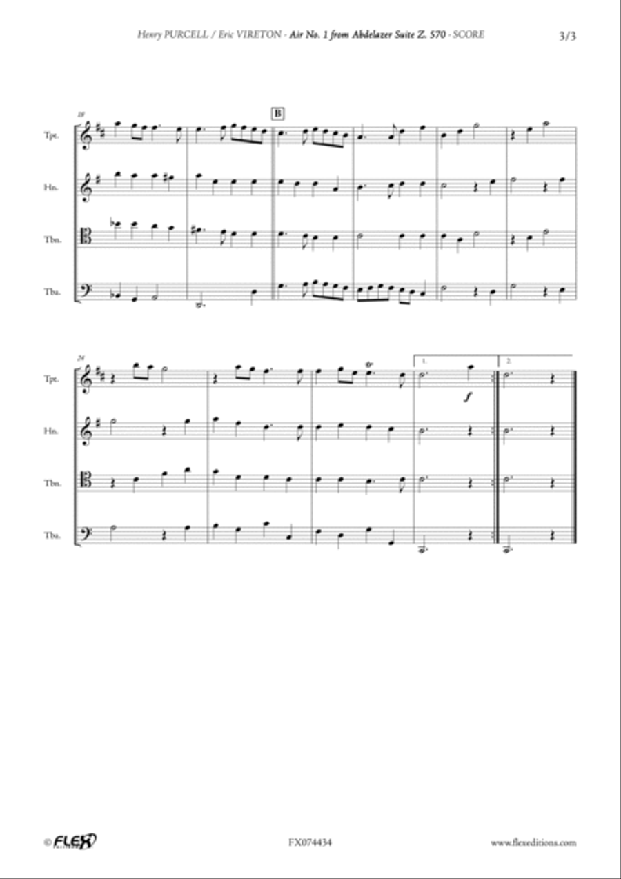 Air No. 1 from Abdelazer Suite Z. 570 Brass Quartet scores gallery preview page 3