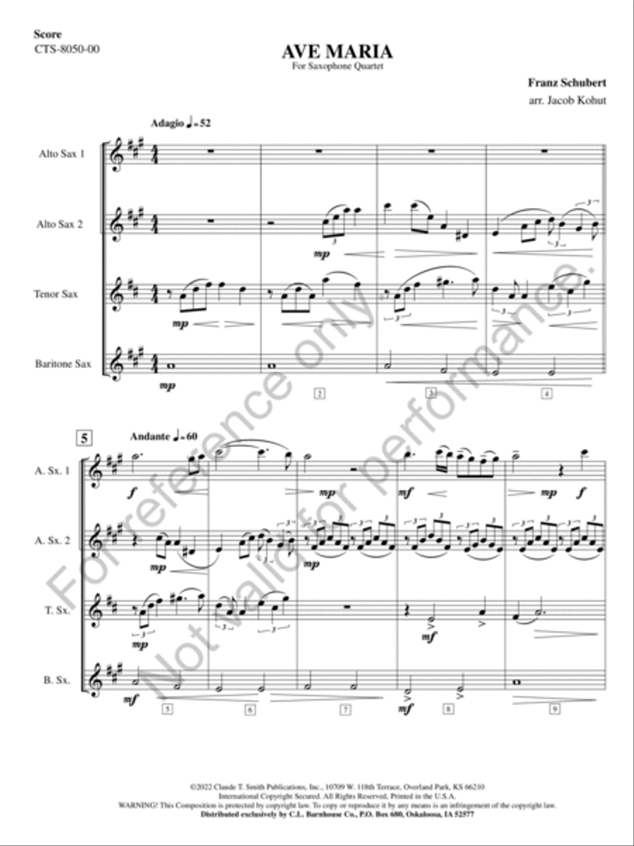 Ave Maria Saxophone scores gallery preview page 4