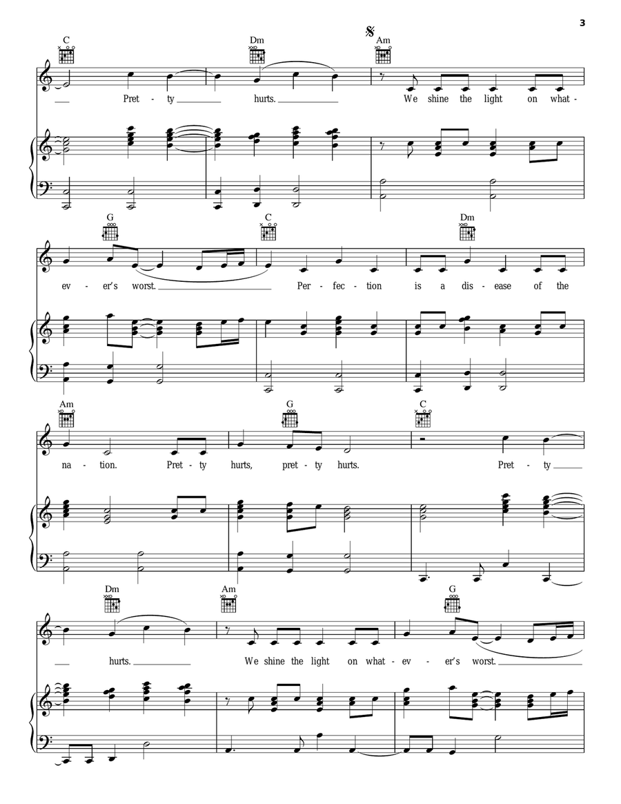 Pretty Hurts Piano, Vocal, Guitar scores gallery preview page 3