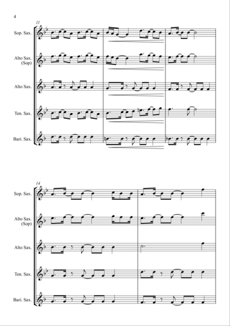 Dancing Queen Saxophone Quartet scores gallery preview page 4