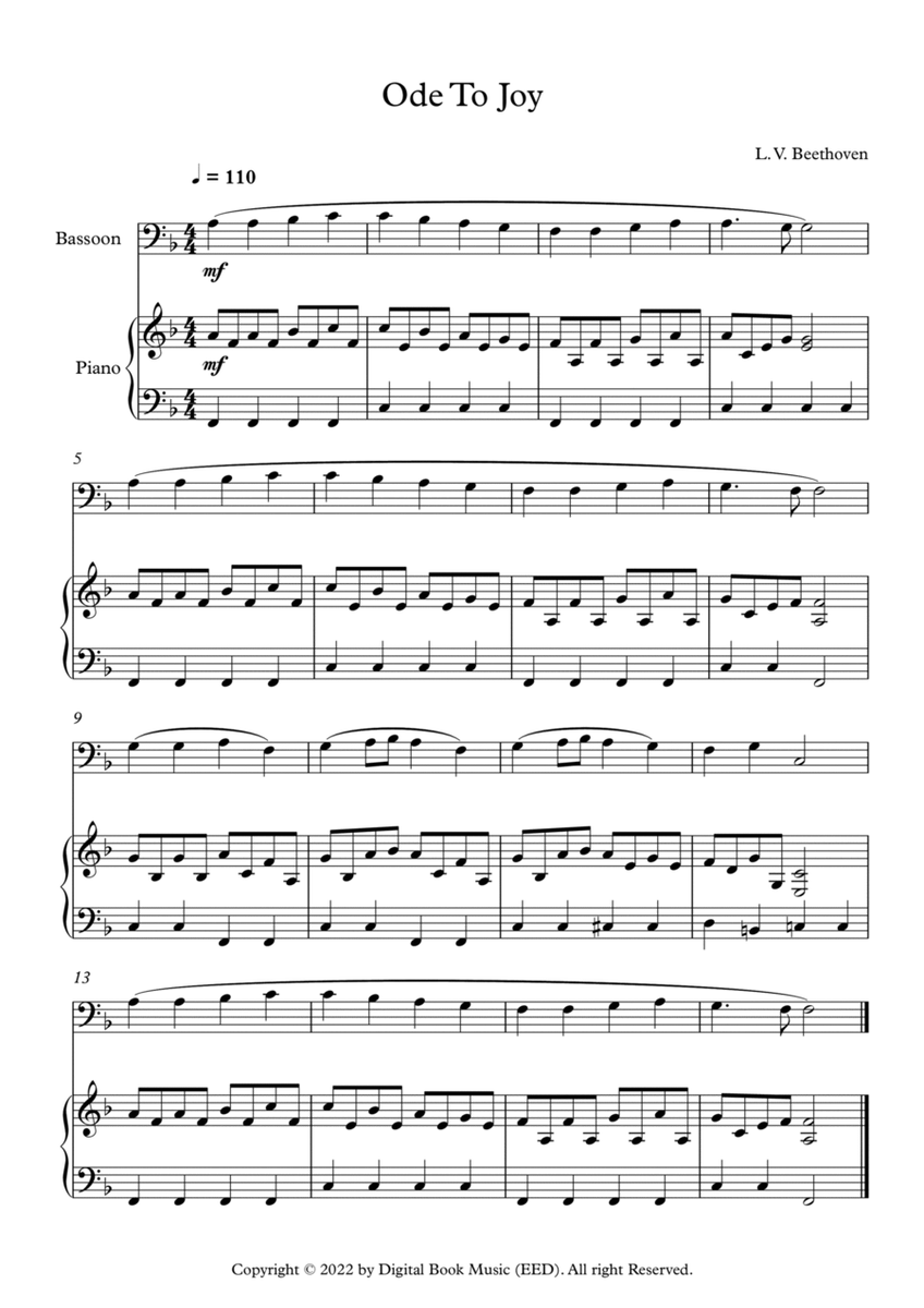 Ode To Joy - Ludwig Van Beethoven (Bassoon + Piano) image number null