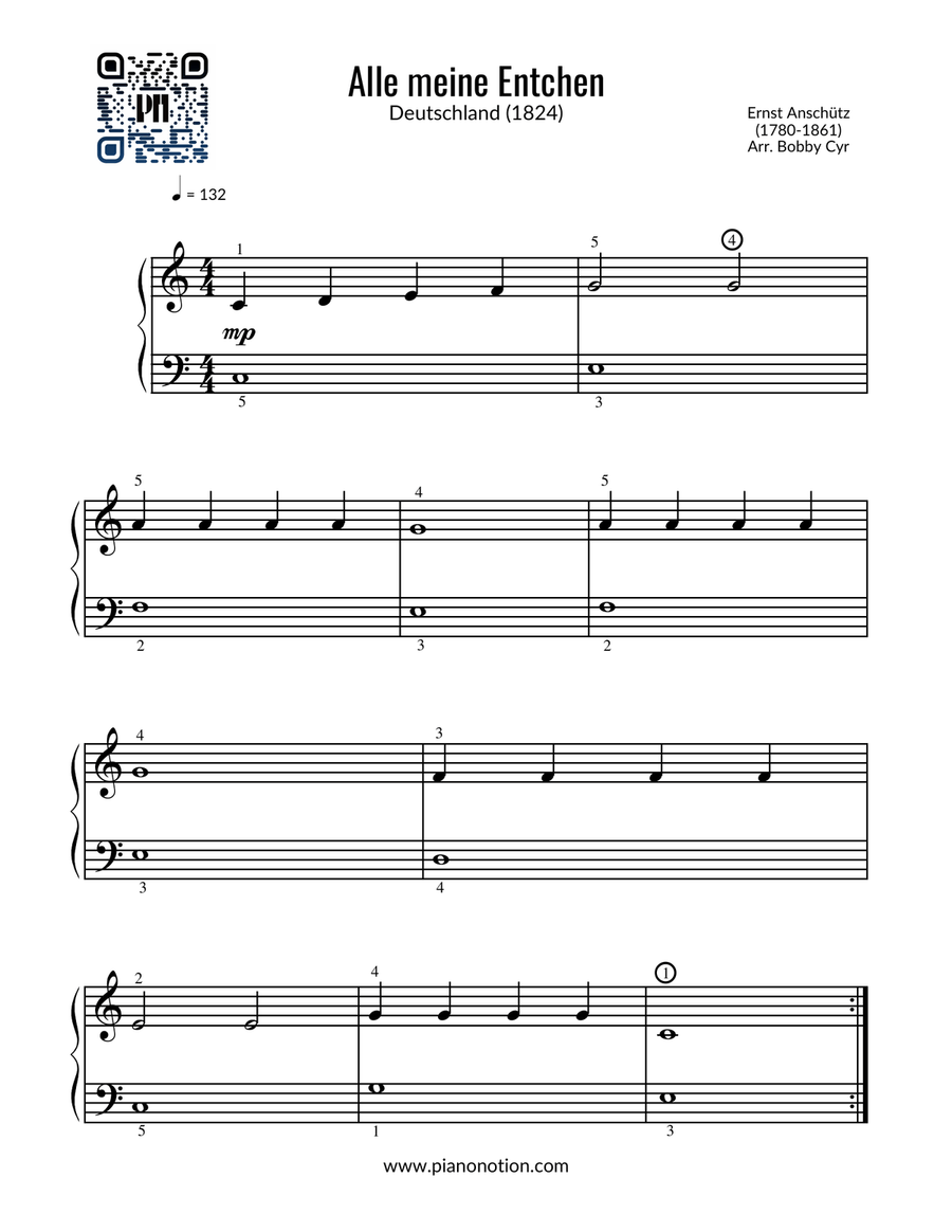 Alle meine Entchen - Kinderreime (leichtes Klavier) Easy Piano scores gallery preview page 1