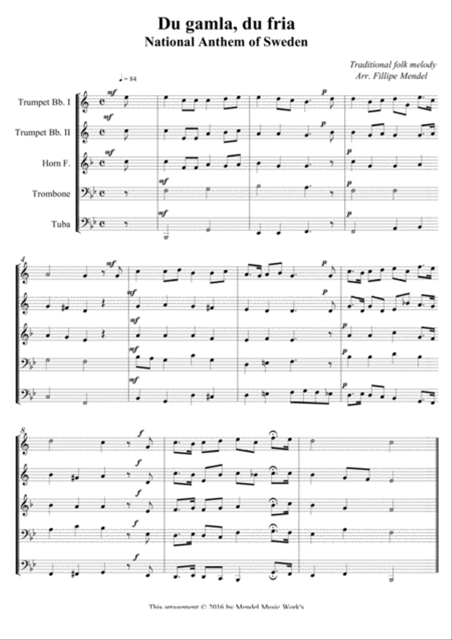 National Anthem of Sweden Brass Ensemble scores gallery preview page 1