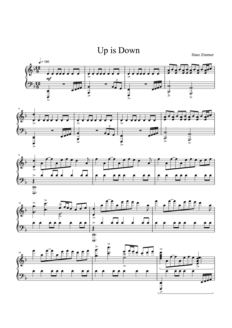 Up Is Down Piano Solo scores gallery preview page 1