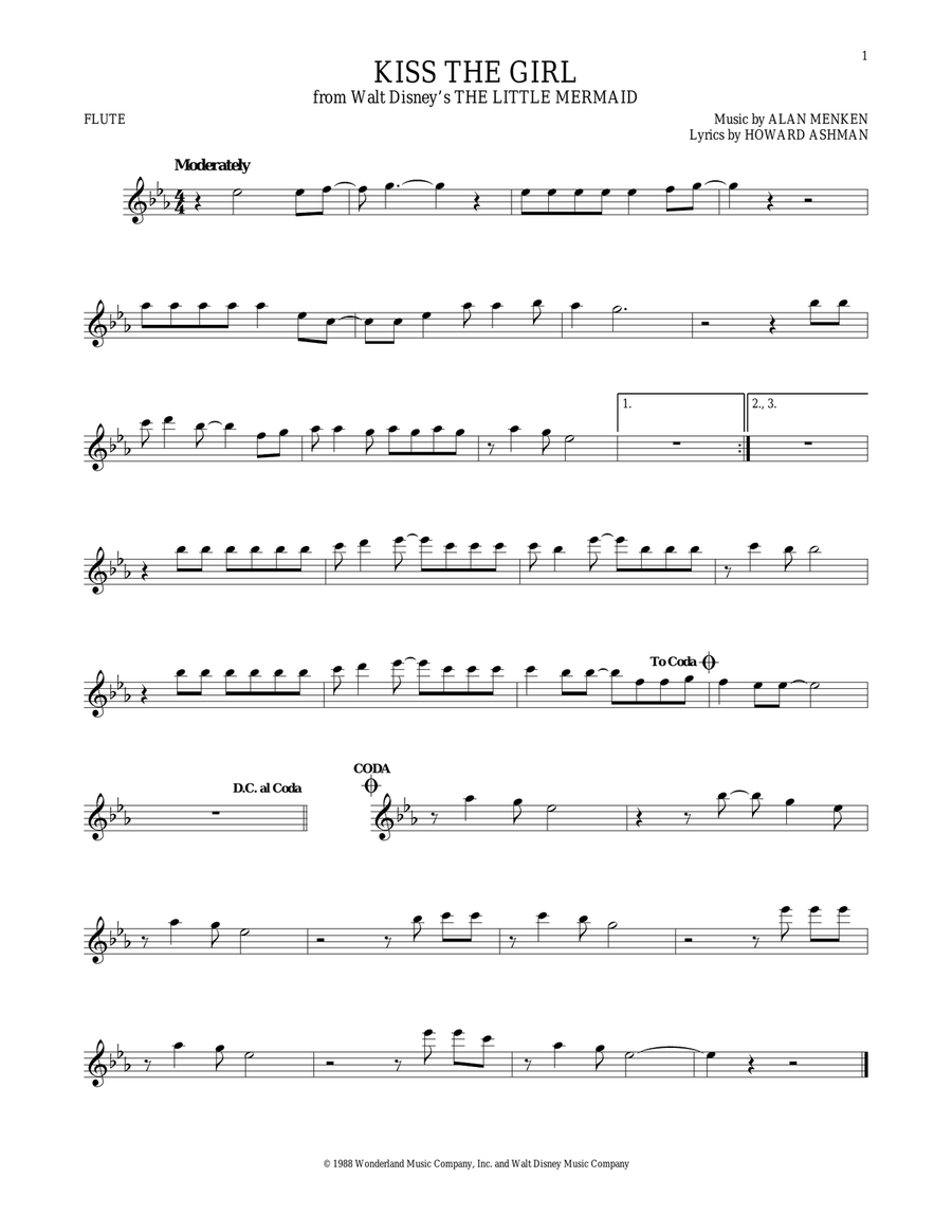 Kiss The Girl (from The Little Mermaid) Flute Solo scores gallery preview page 1
