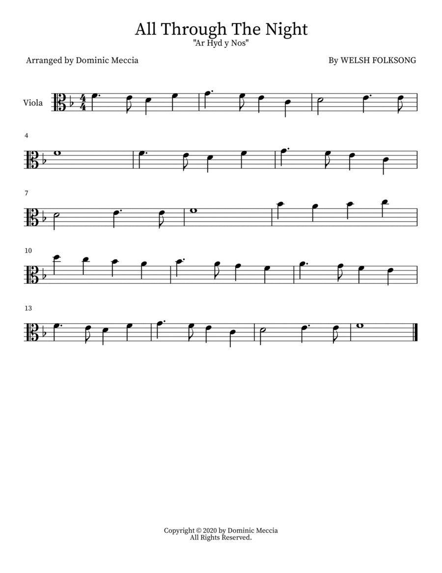 All Through The Night Viola Solo scores gallery preview page 1
