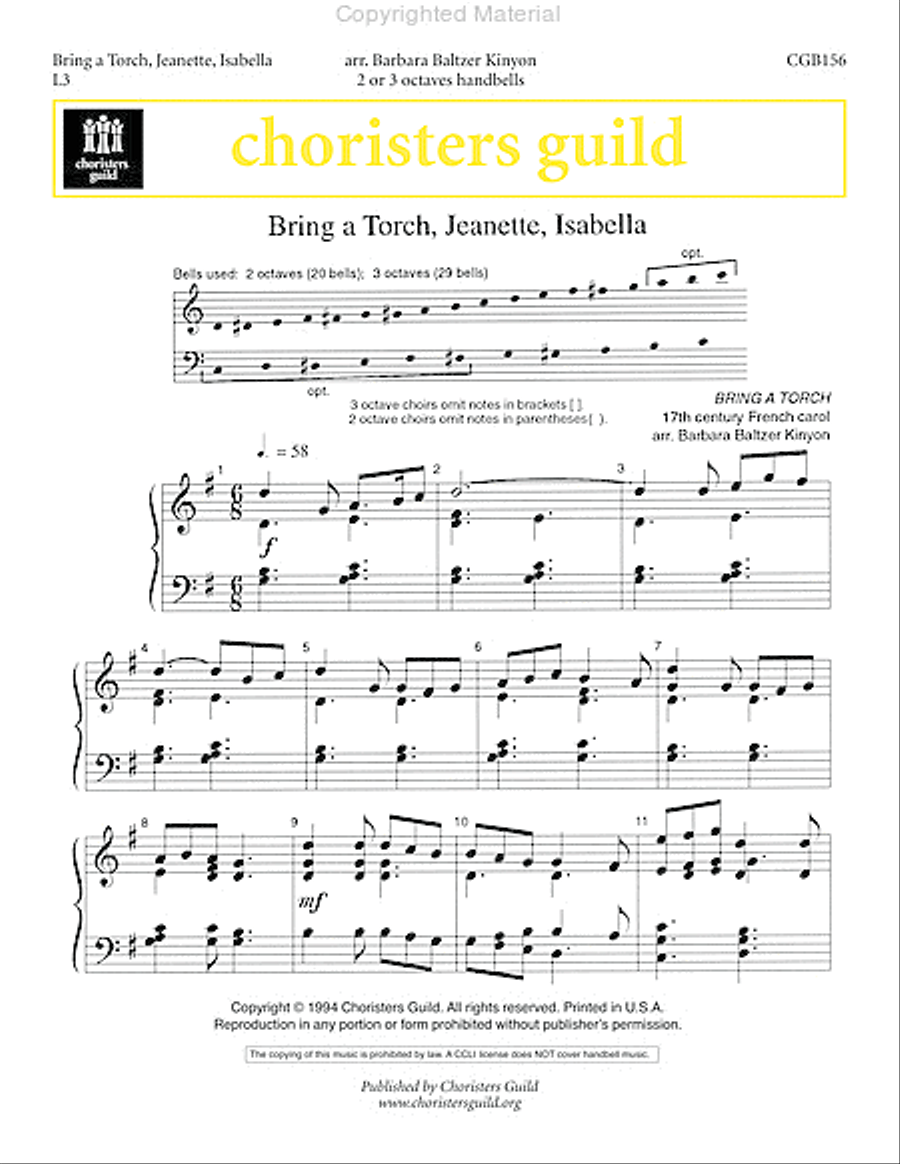 Bring a Torch, Jeanette, Isabella Handbell Choir scores gallery preview page 2