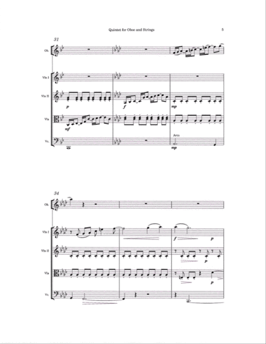 Quintet for Oboe and String Quartet Chamber Orchestra scores gallery preview page 5