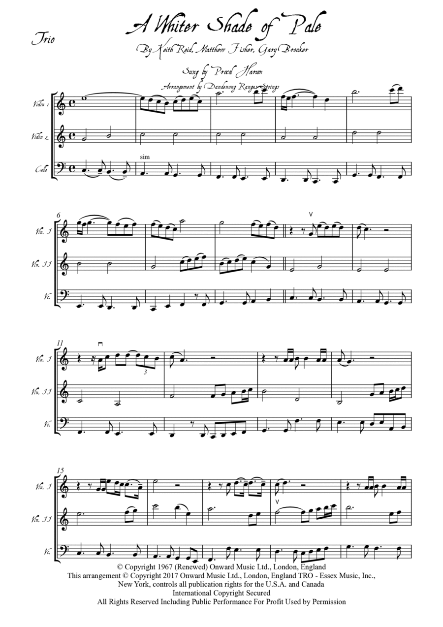 A Whiter Shade Of Pale A Whiter Shade Of Pale String Trio scores gallery preview page 1