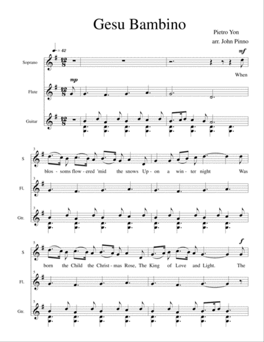 Gesu Bambino for voice, flute, and classical guitar Gesu Bambino for voice, flute, and classical guitar Small Ensemble scores gallery preview page 2