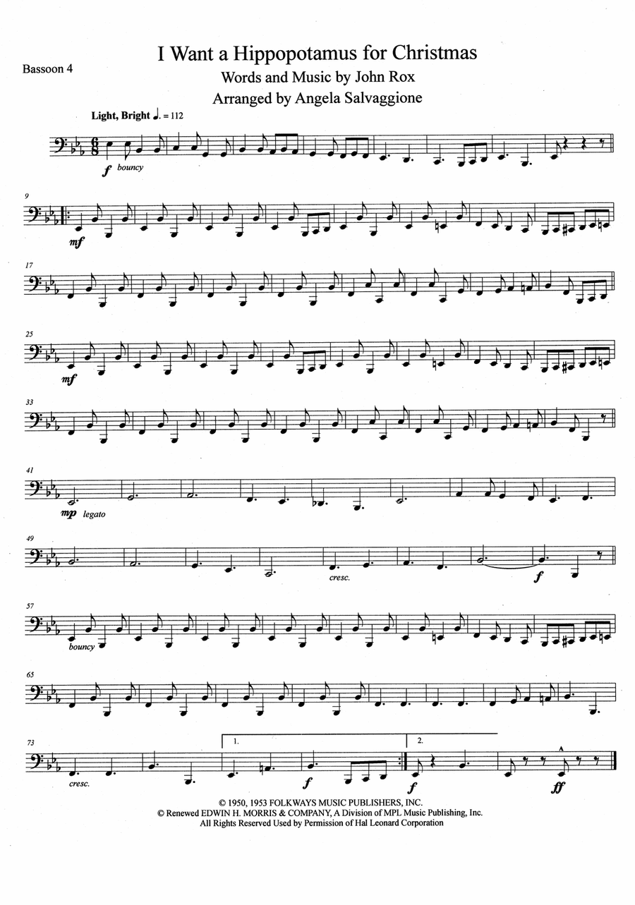 I Want A Hippopotamus For Christmas (Hippo The Hero) Woodwind Quartet scores gallery preview page 4