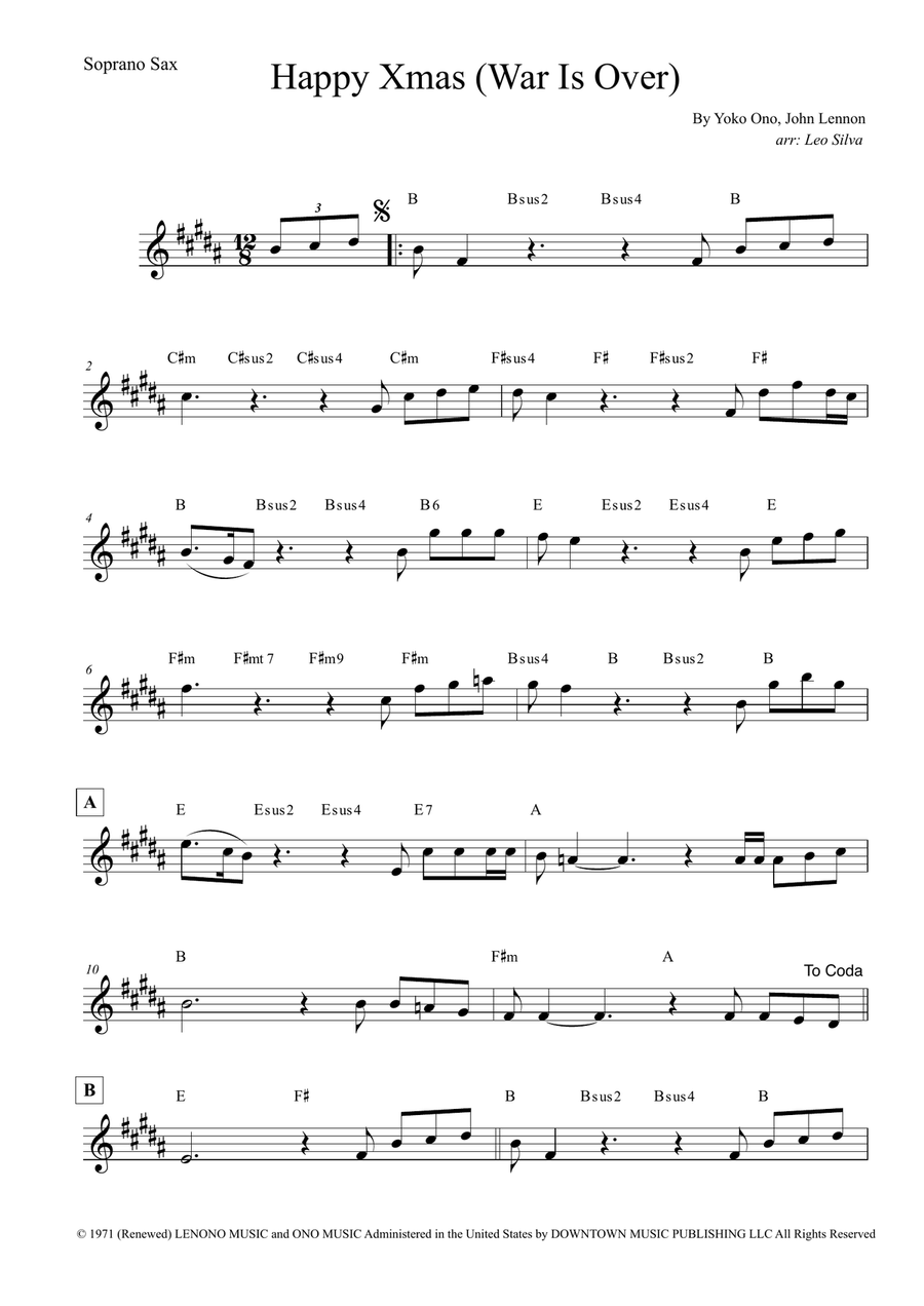 Happy Xmas (War Is Over) Soprano Saxophone scores gallery preview page 1